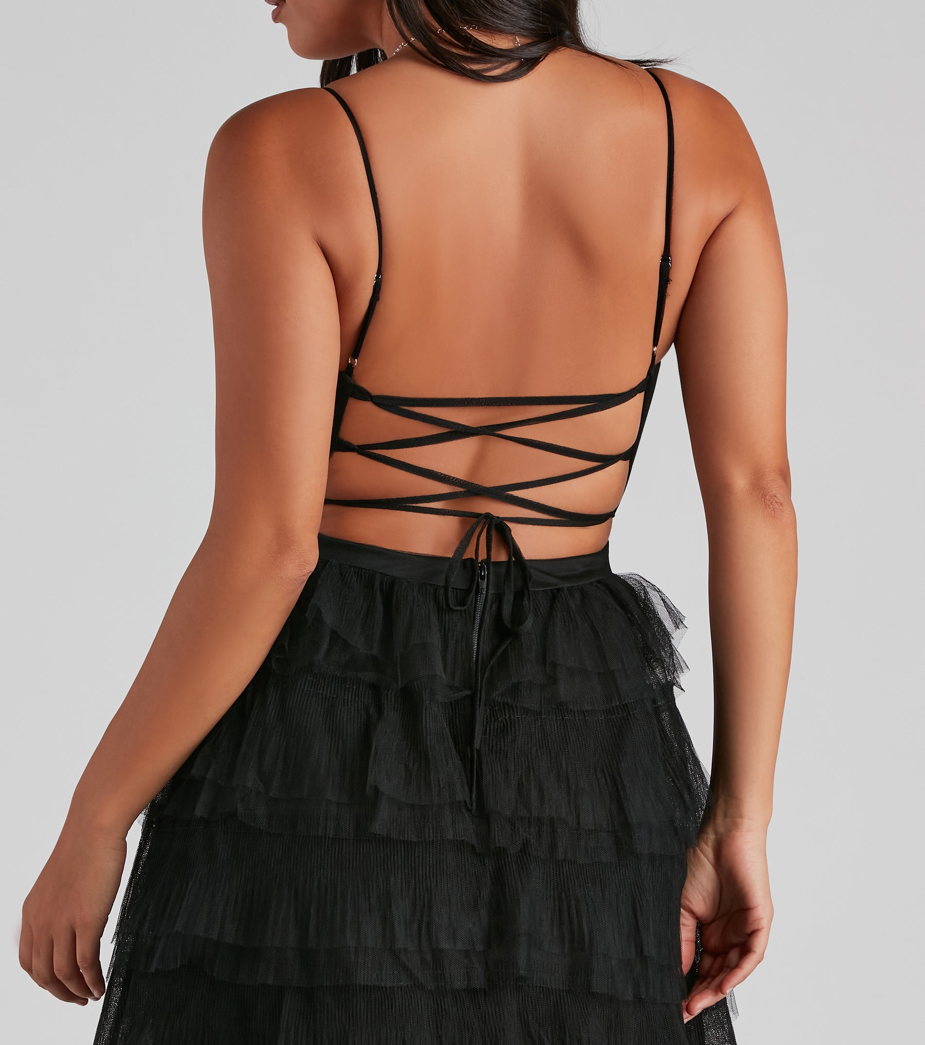 Lucilla V-Neck Tiered Mesh Dress