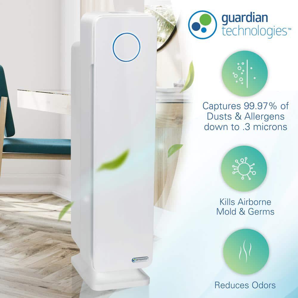 GermGuardian Elite 4in1 5 Speed Air Purifier with True HEPA filter UV Sanitizer for Medium Rooms up to 167 Sq Ft White