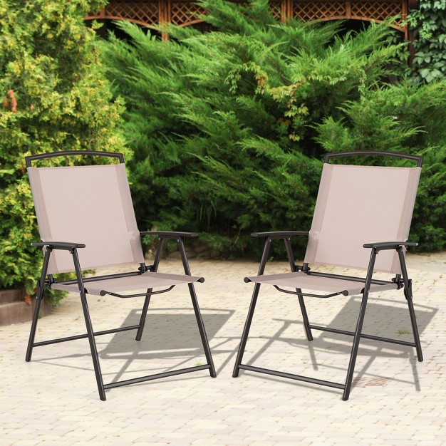 Tangkula 2 4 Piece Patio Folding Chairs Outdoor Dining Chairs W Breathable Fabric Heavy Duty Steel amp Rustproof Steel Frame