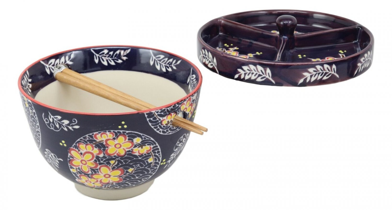 1 Spring Japanese Tempura Udon With Sauce Bowl With Divider Lid And Chopsticks Set EBR02