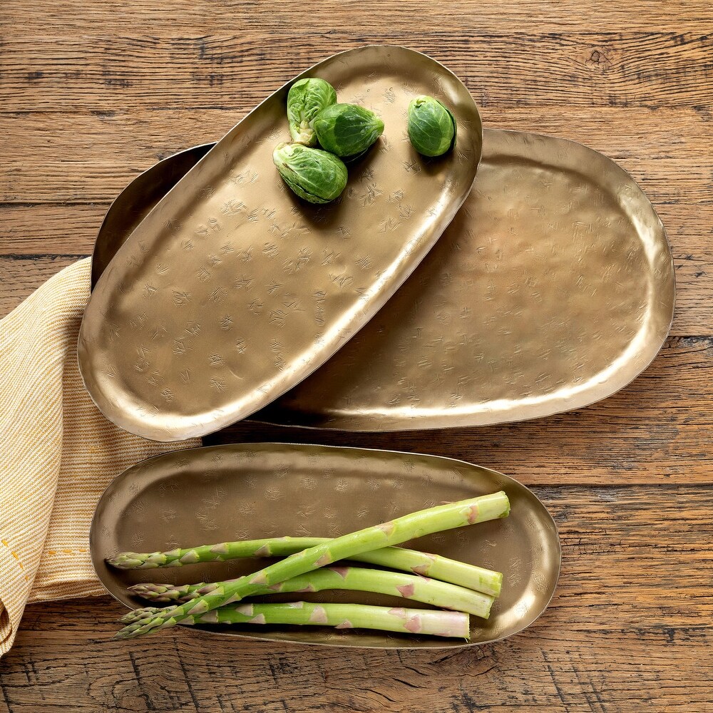 Antique Gold Iron Trays  Set of 3   Large: 15.75\