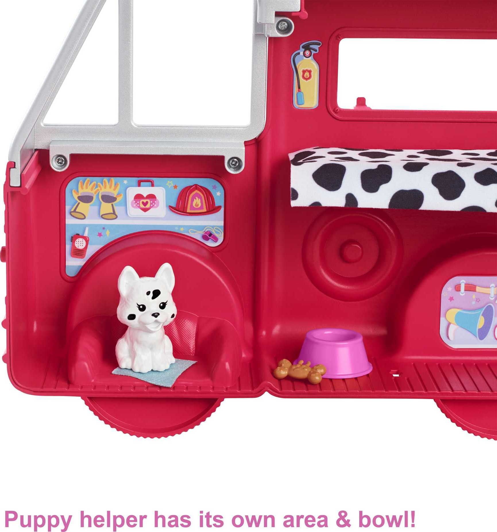 Barbie Chelsea Can Be Fire Truck Playset with Blonde Doll, 2 Pets and 15+ Accessories, Open for Station