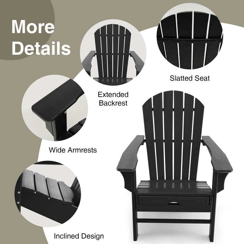 HDPE Adirondack Chair with Retractable Ottoman, Outdoor Chaise Lounge Chair for Lawn Pool Deck