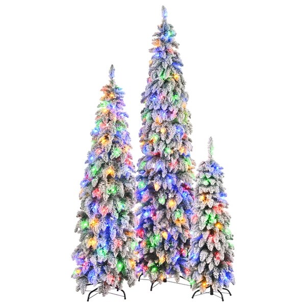 Set of 3 Hinged Xmas Trees with 820 WarmYellow LED Lights and 2539 Branch Tips，PreLit Green Pine Artificial Christmas Tree