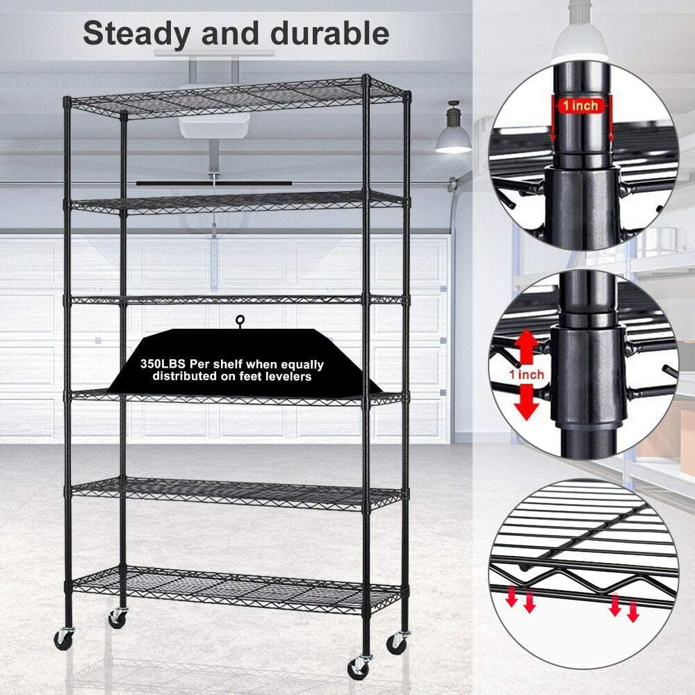 Dkelincs Storage Shelves 6 Tier  Wire Shelving Unit with Wheels Heavy Duty NSF Garage Shelves Adjustable Metal Shelves 2100 LBS Weight Capacity, Black