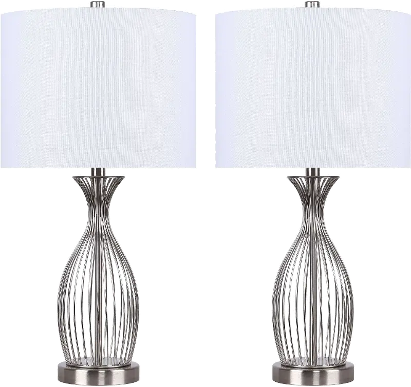 Cinched Canary Brushed Nickel Steel Table Lamps， Set of 2