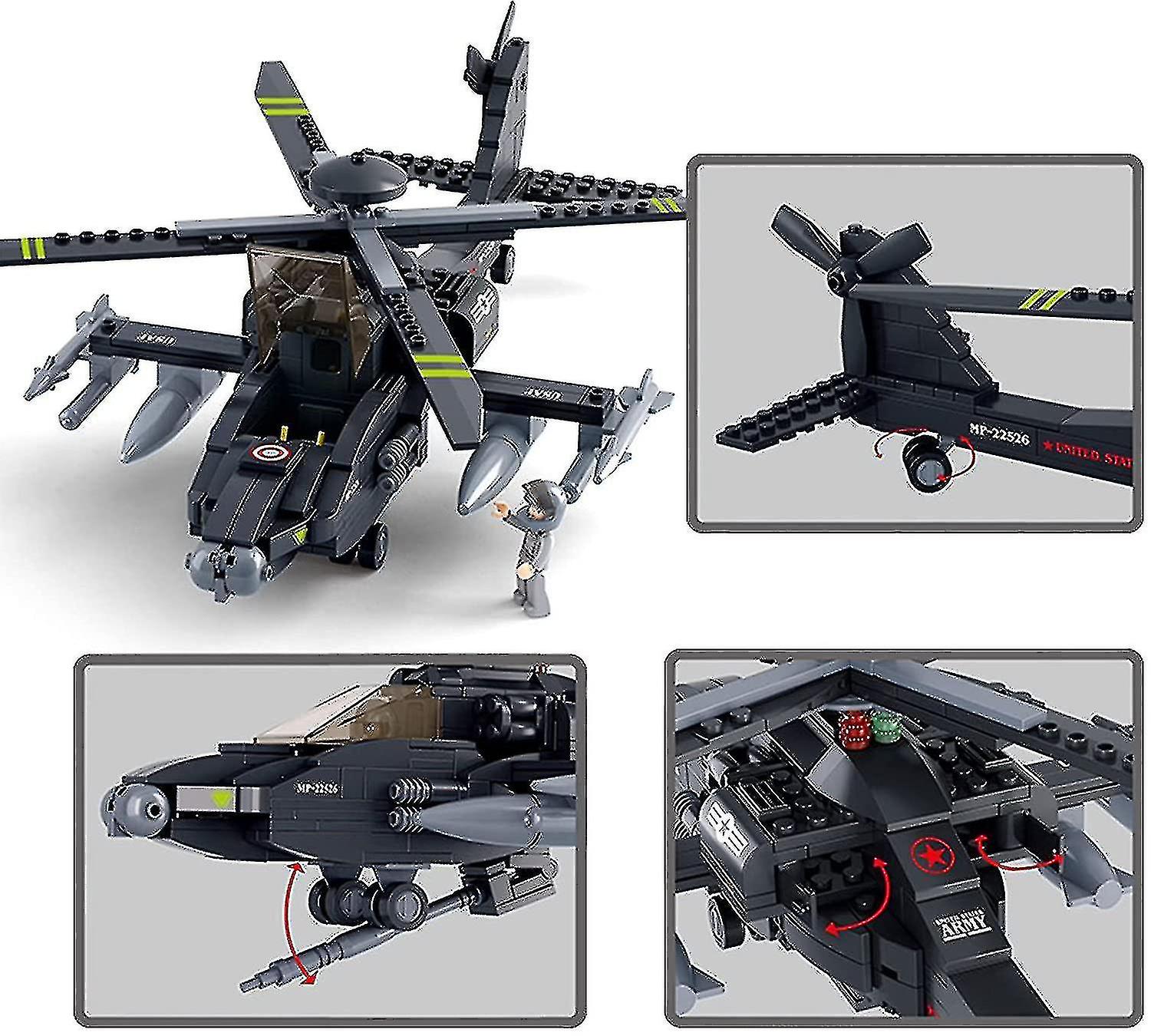 Military Blocks Army Bricks Toy - Ah-64 Apache Helicopter