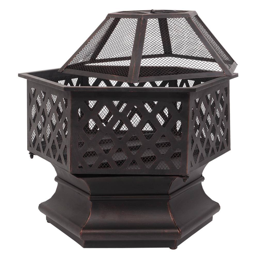 22 in. W x 22.6 in. H Outdoor Hexagonal Iron Wood Burning Cupreous Fire Pit LPF-06542003