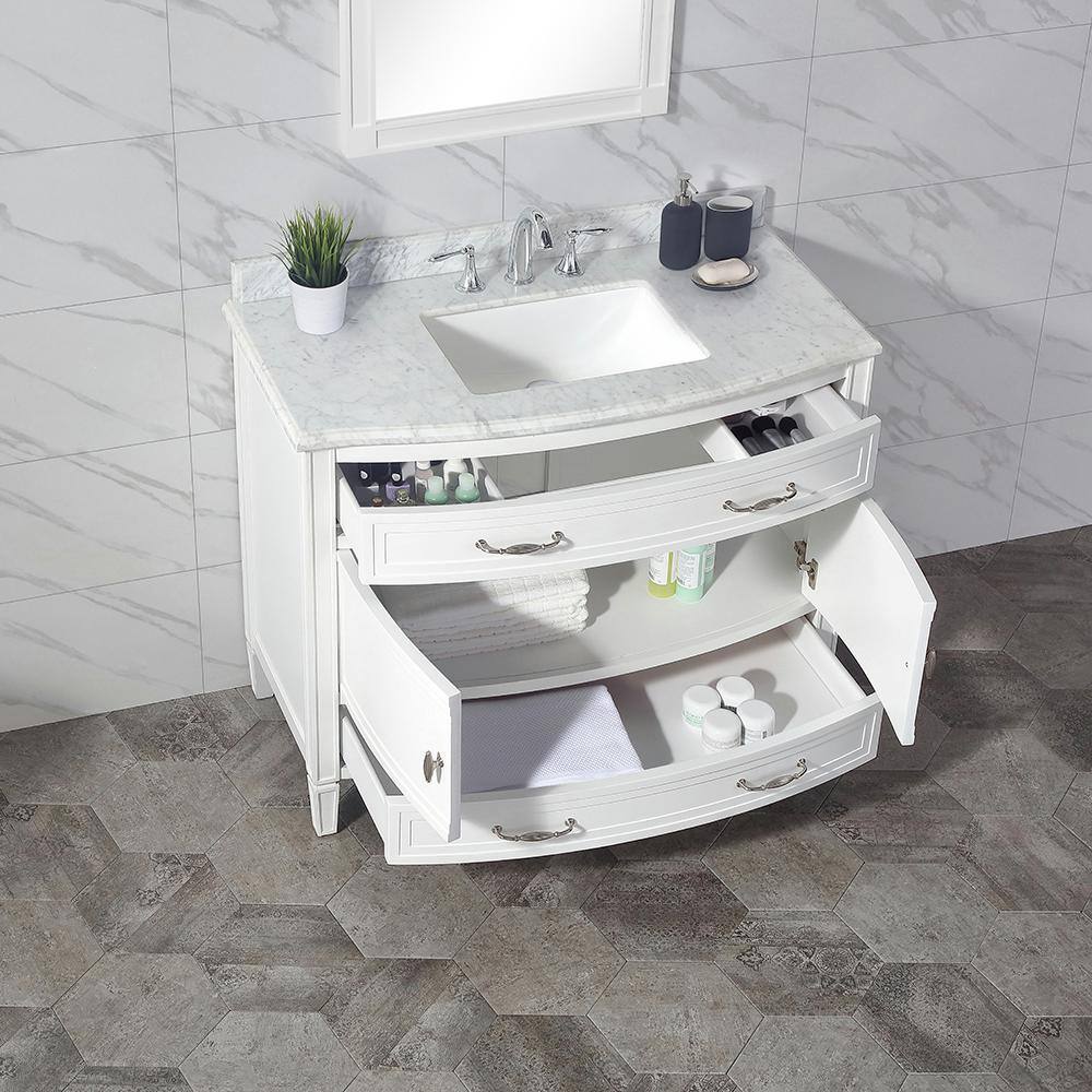 Home Decorators Collection Dacosti 42 in. W x 22 in. D x 34.5 in. H Single Sink Bath Vanity in White with White Carrara Marble Top Dacosti 42