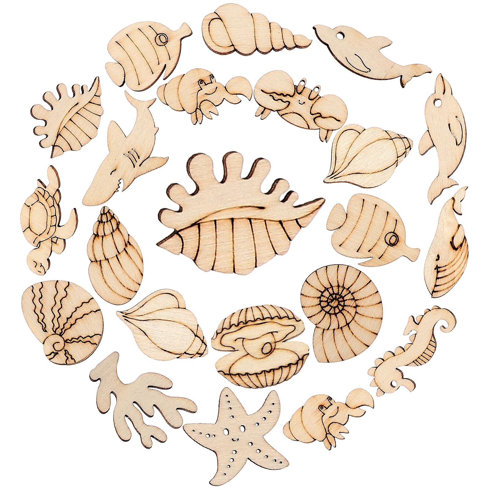 100pcs Unfinished Wood Cutouts Marine Animal Shape Wood Slices Diy Sea Life Wood Slices Adorable Animal Cutouts