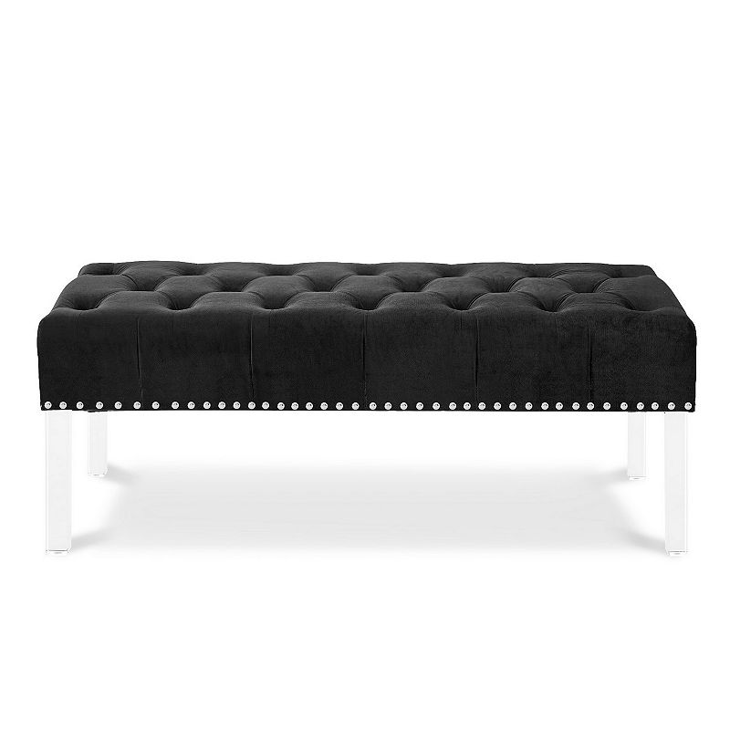 Bernard 49 Inch Velvet Upholstered Buttoned Bench， Black