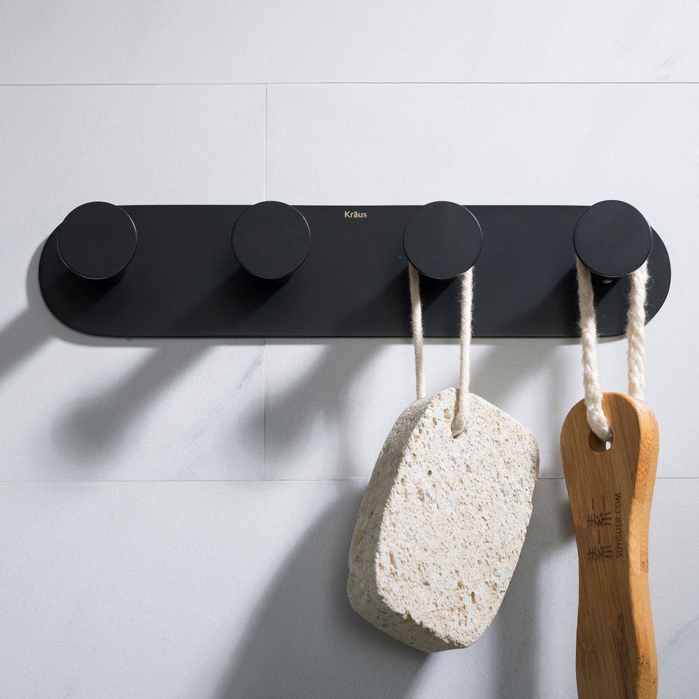 KRAUS Elie Bathroom Robe and Towel Hook Rack with 4-Hooks in Matte Black KEA-18804MB