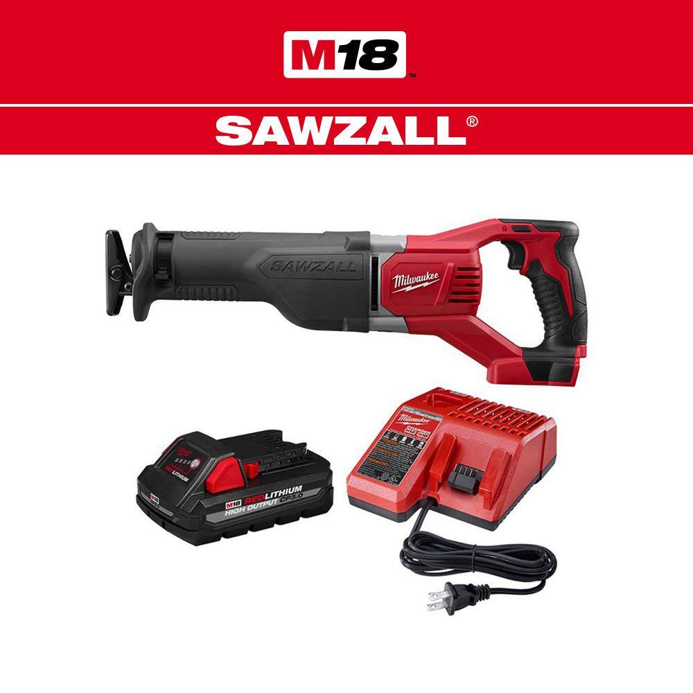 MW M18 18V Lithium-Ion Cordless SAWZALL Reciprocating Saw W 3.0Ah Battery and Charger 2621-20-48-59-1835