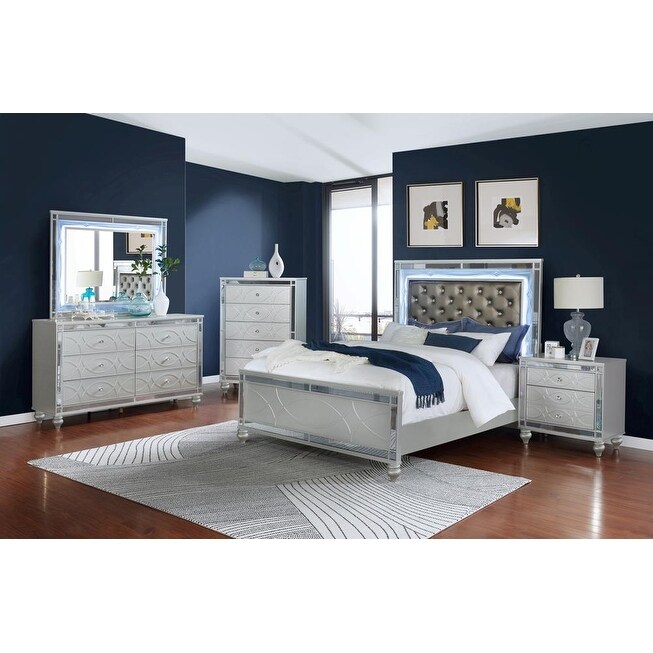 Coaster Furniture Gunnison Silver Metallic Bedroom Set with LED Lighting - - 37402912