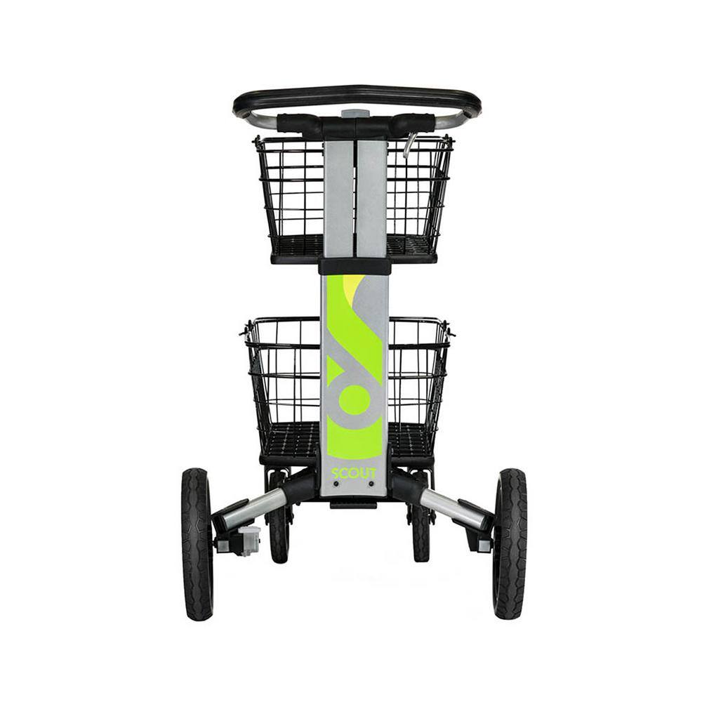 Scout Cart Folding Utility Cart 2 Removable Baskets 7 in. Swivel Front and 10 in. Rear Wheels Rubber Tires Transport Tray for Bins SCV3B