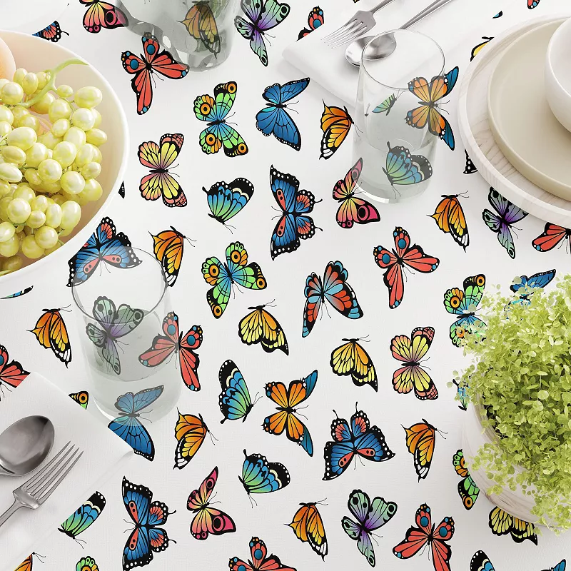 Square Tablecloth， 100% Cotton， 60x60， Butterflies in Bold Colors