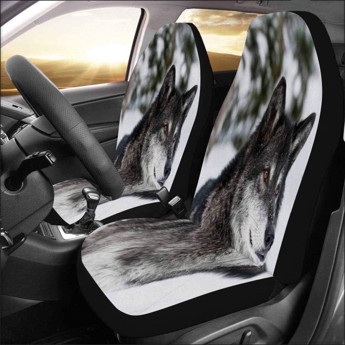 FMSHPON Set of 2 Car Seat Covers Wolf Universal Auto Front Seats Protector Fits for Car，SUV Sedan，Truck