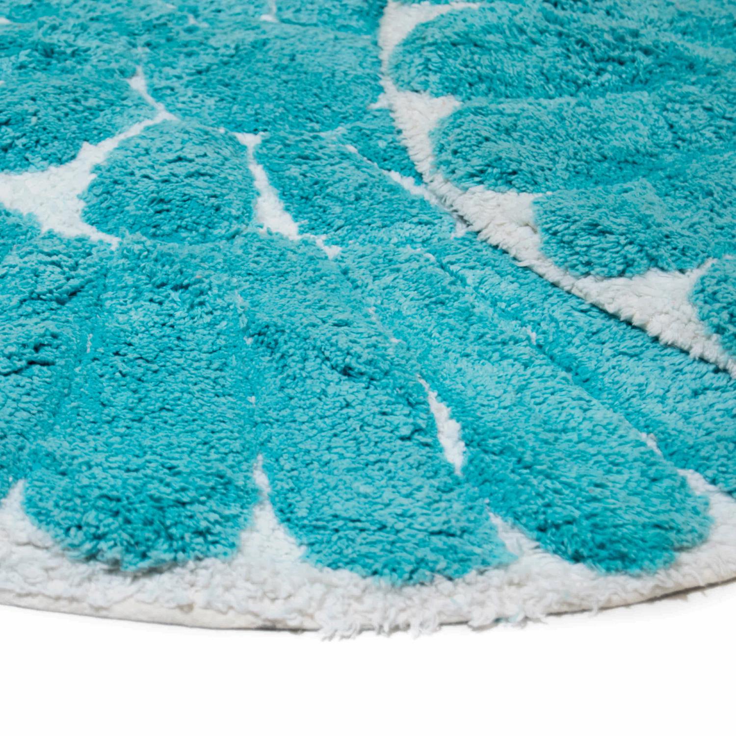 Chesapeake Bursting Flower 2pieces White and Aqua Round Washable Bath Rug Set (24  and 30 )  Crowdfused