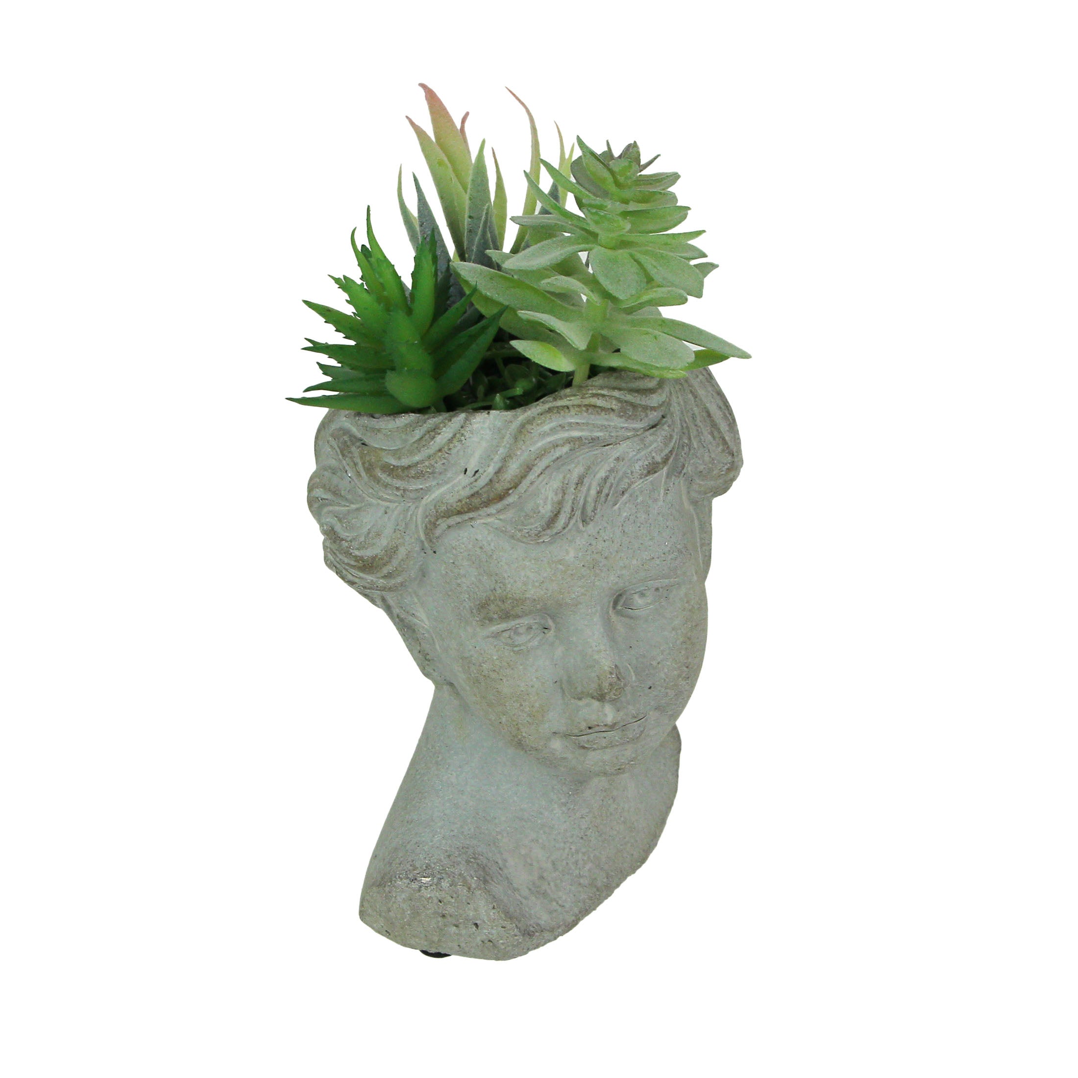 Mayrich Weathered Cast Cement Young Boy Child Bust Head Plant Pot Planter