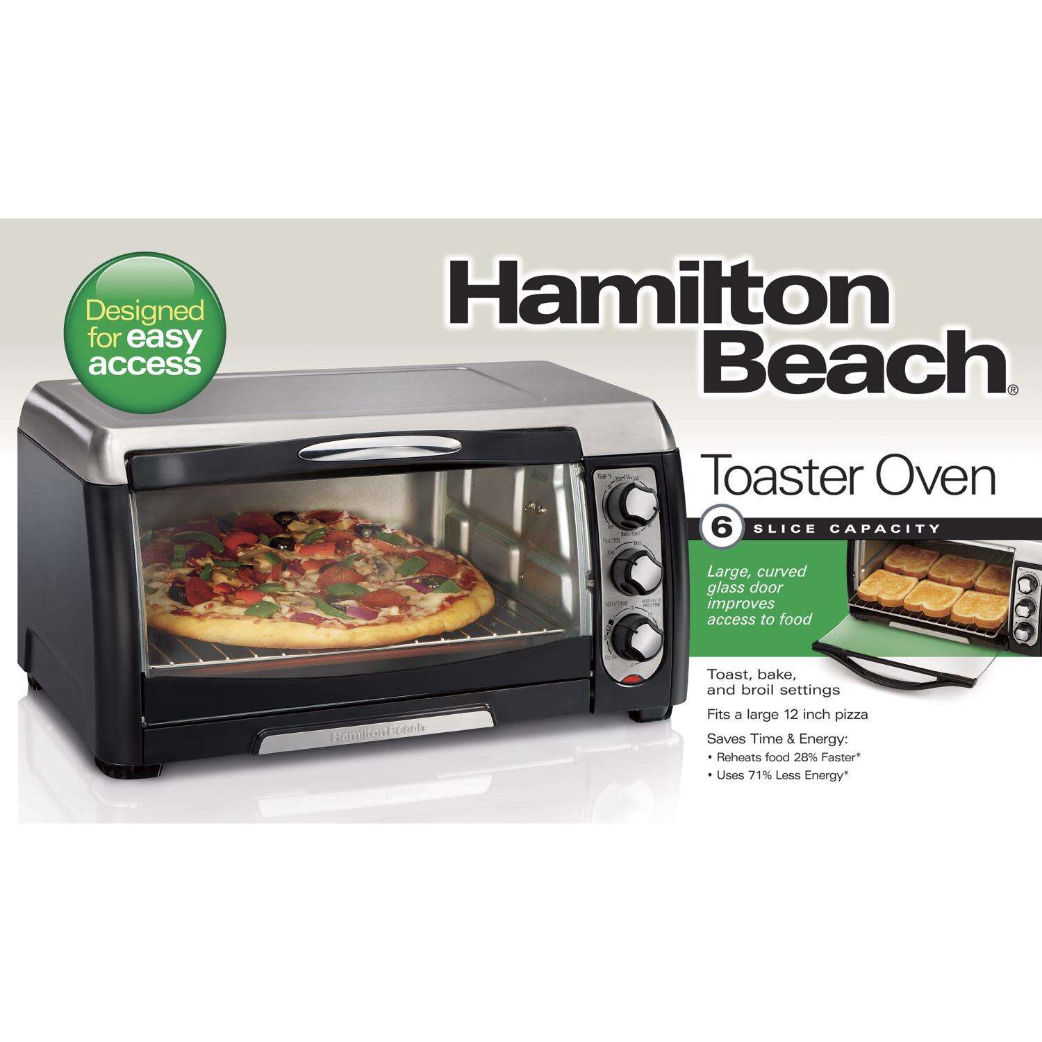 HB Stainless Steel Black/Silver 6 slot Toaster Oven 11 in. H X 18.75 in. W X 15.13 in. D