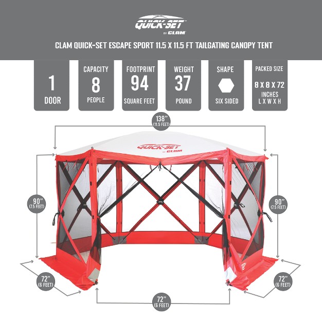 Clam Quick set Escape Sport 11 5 X 11 5 Ft Tailgating Canopy Tent