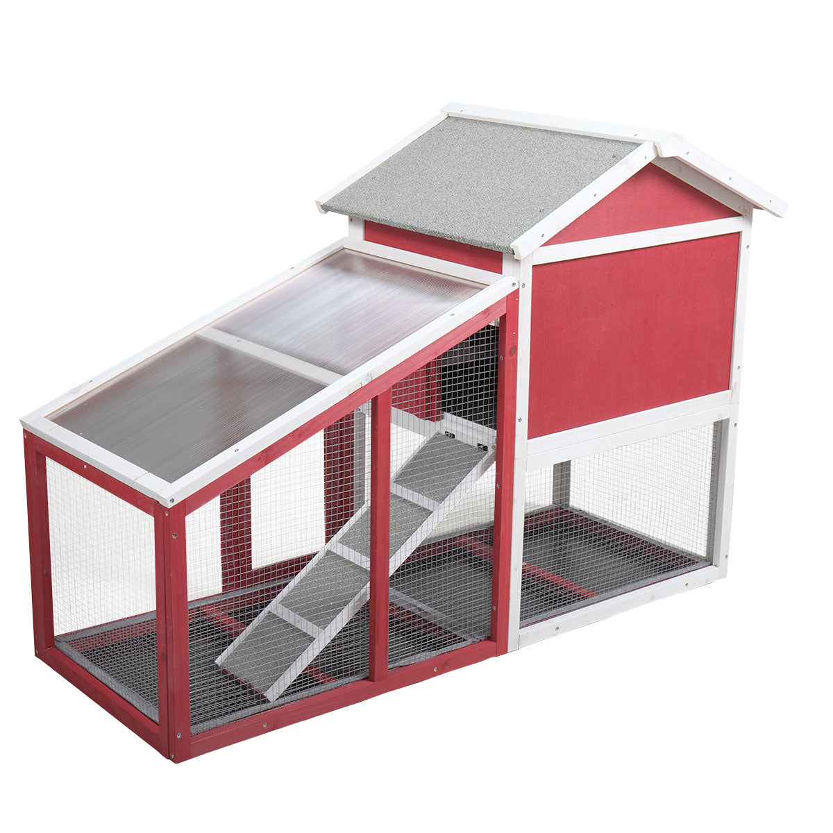 MOCA Large Rabbit Hutch with Sunshine Collection Board Wooden Rabbit Cage with Ventilation Door and Removable Tray， Red+White