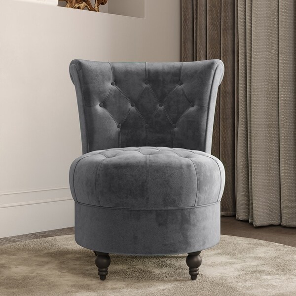 BELLEZE Malik Grey Velvet Accent Chair w/ Thick Padding and Low Back