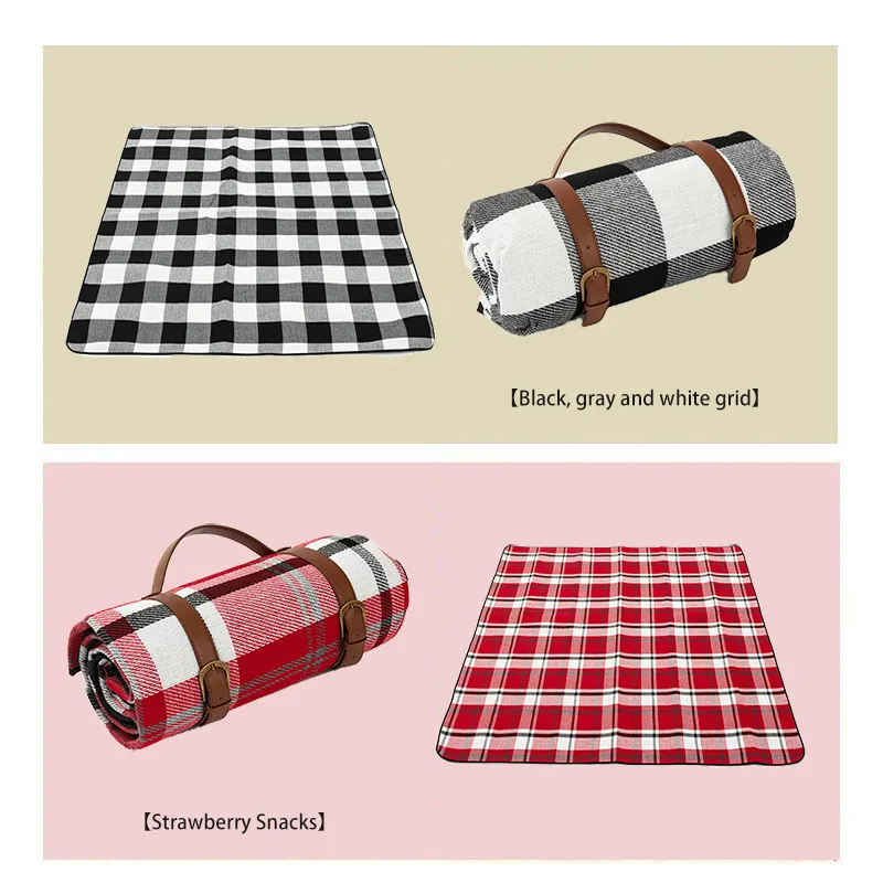 Leather Strap Colorful Portable Foldable Thick picnic blanket Camping Mat