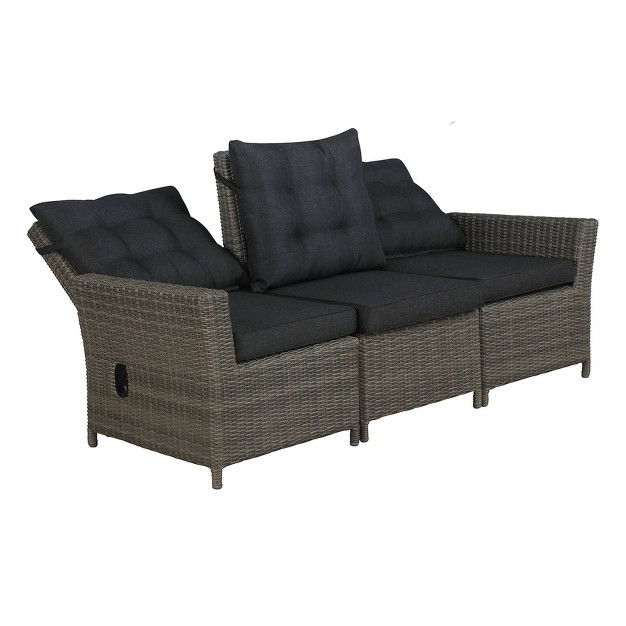 Asti Wicker 3 Seat Reclining Sofa With Cushions Gray Alaterre Furniture