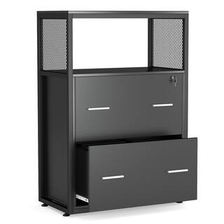 BYBLIGHT Atencio Black File-Cabinet with Lock Open Storage Shelves BB-C0341XF