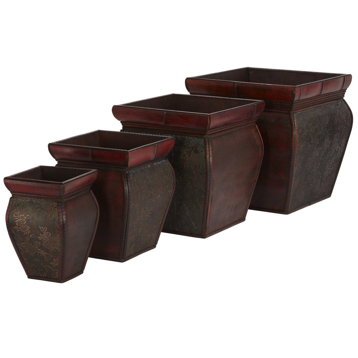 Nearly Natural 14  Brown Square Planters with Rim Set of 4  Crowdfused