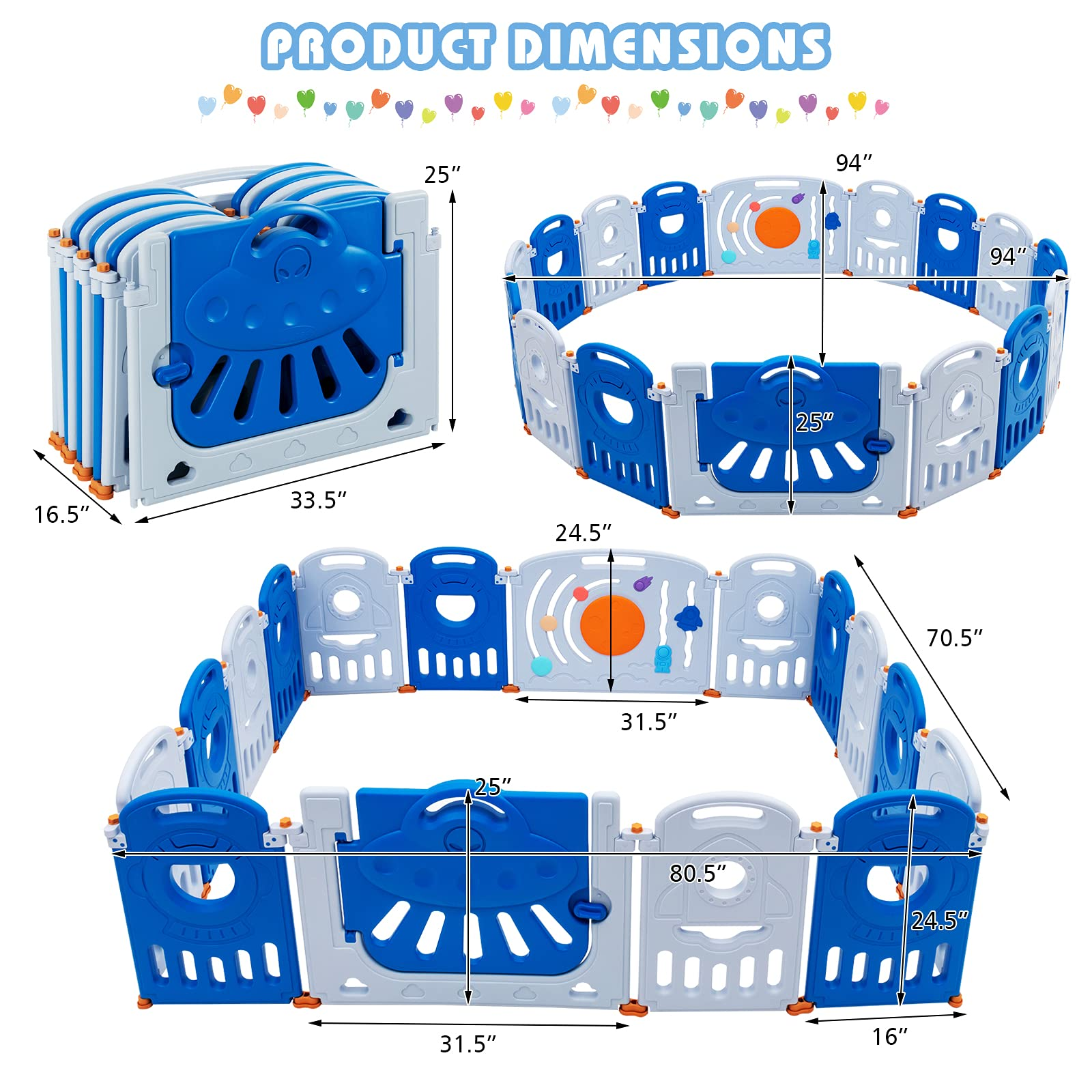 Costzon Baby Playpen - 16 Panel Foldable Thicken Baby Play Yards (Blue, 16-Panel)