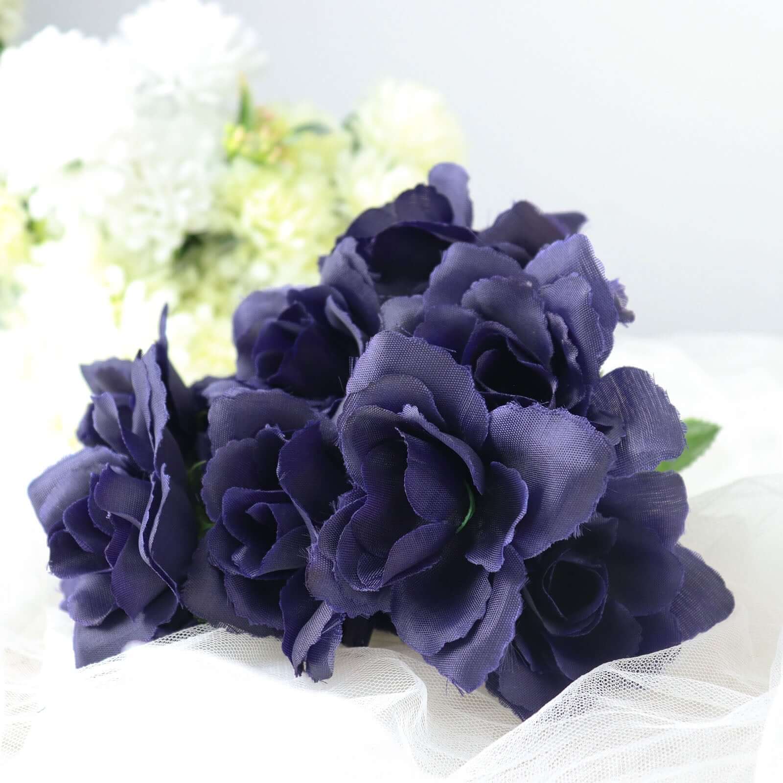 12 Bushes Navy Blue Artificial Premium Silk Blossomed Rose Flowers 84 Roses