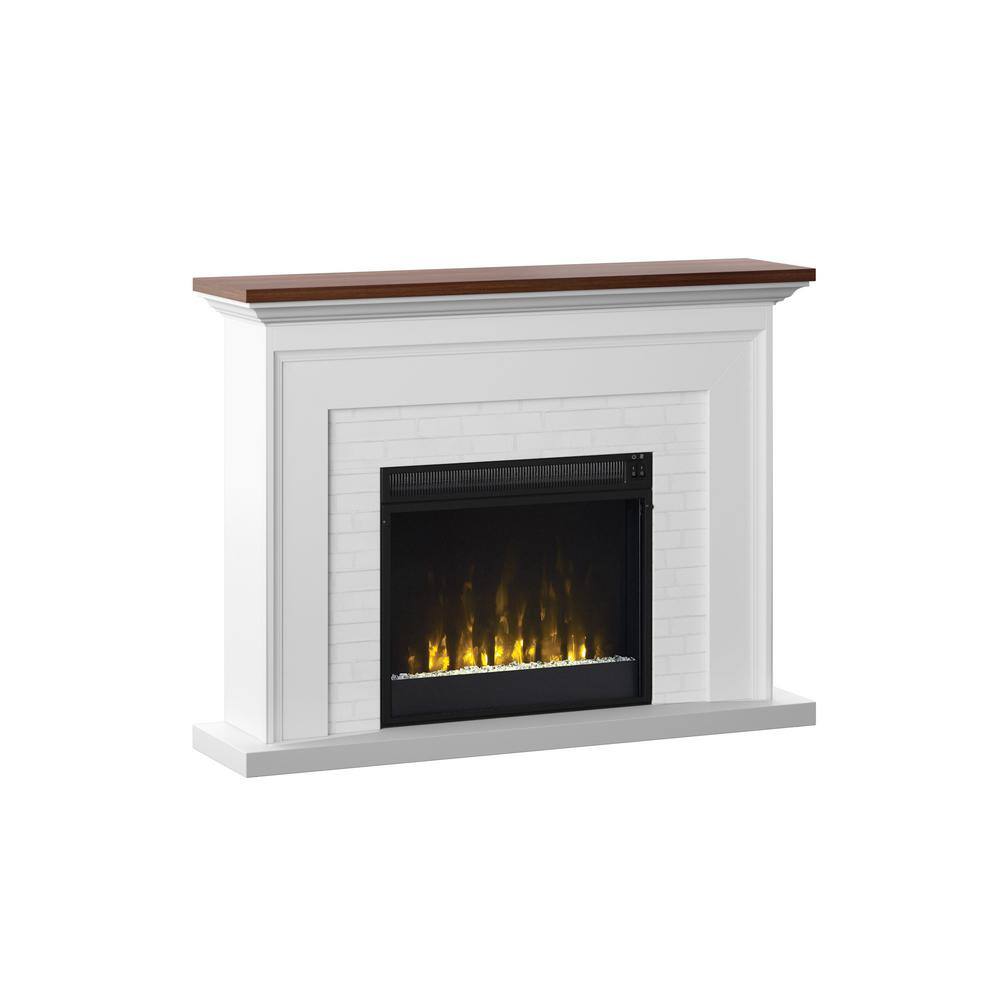 Twin Star Home Farmhouse 47.38 in. Freestanding Electric Fireplace Wall Mantel with Faux Brick in White 23WM6623-TPT01S