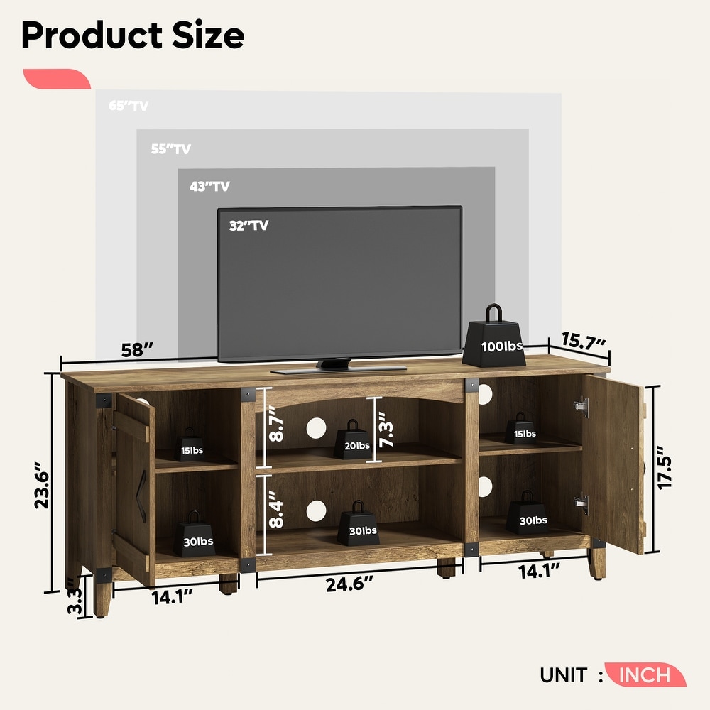 Farmhouse TV Stand with Storage Shelves for TVs up to 65\