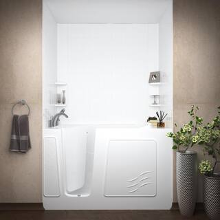 Rampart 5 ft. Walk-in Non-Whirlpool Bathtub with 4 in. Tile Easy Up Adhesive Wall Surround in White H3060WILWSCB