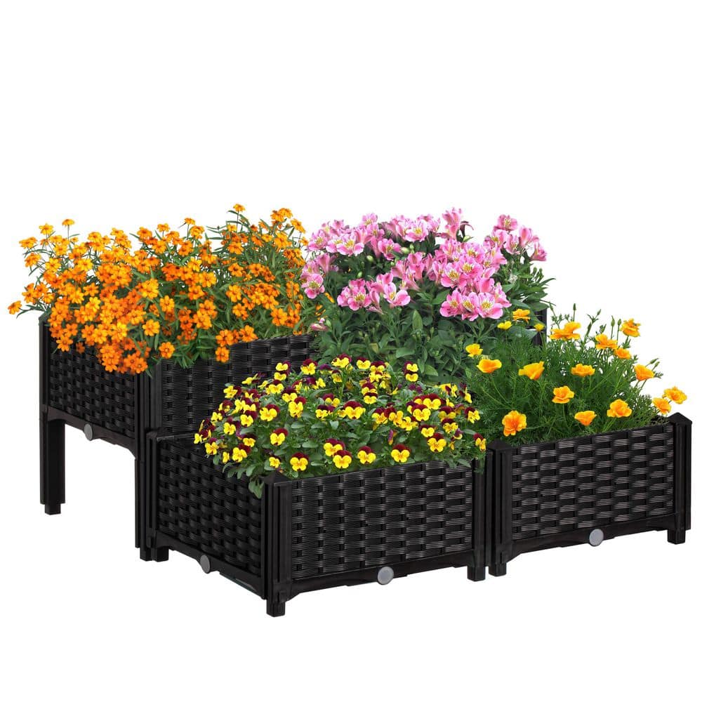 Gardenised Rattan Raised Garden Bed Flower Planter QI003892.WL