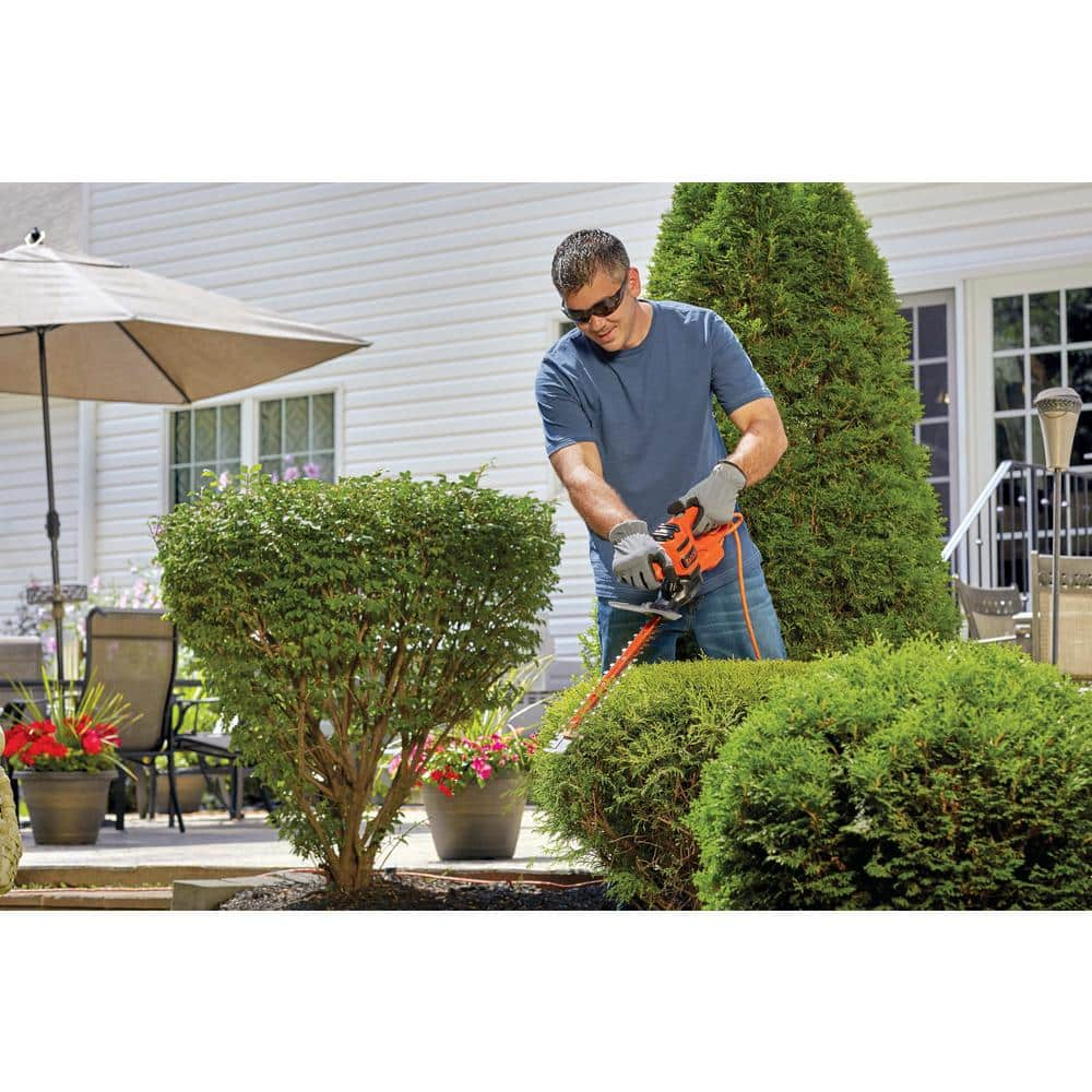 BLACK+DECKER 16 in. 3.0 Amp Corded Dual Action Electric Hedge Trimmer with Saw Blade Tip BEHTS125