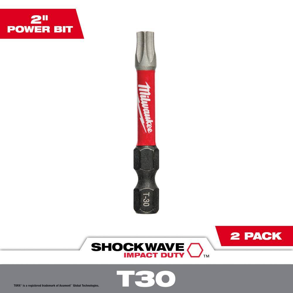 MW SHOCKWAVE Impact Duty 2 in. T30 Torx Alloy Steel Screw Driver Bit (2-Pack) 48-32-4914