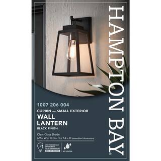 Hampton Bay Corbin Medium 13 in. Modern 1-Light Black Hardwired Outdoor Tapered Wall Lantern Sconce with Clear Glass W2205-21