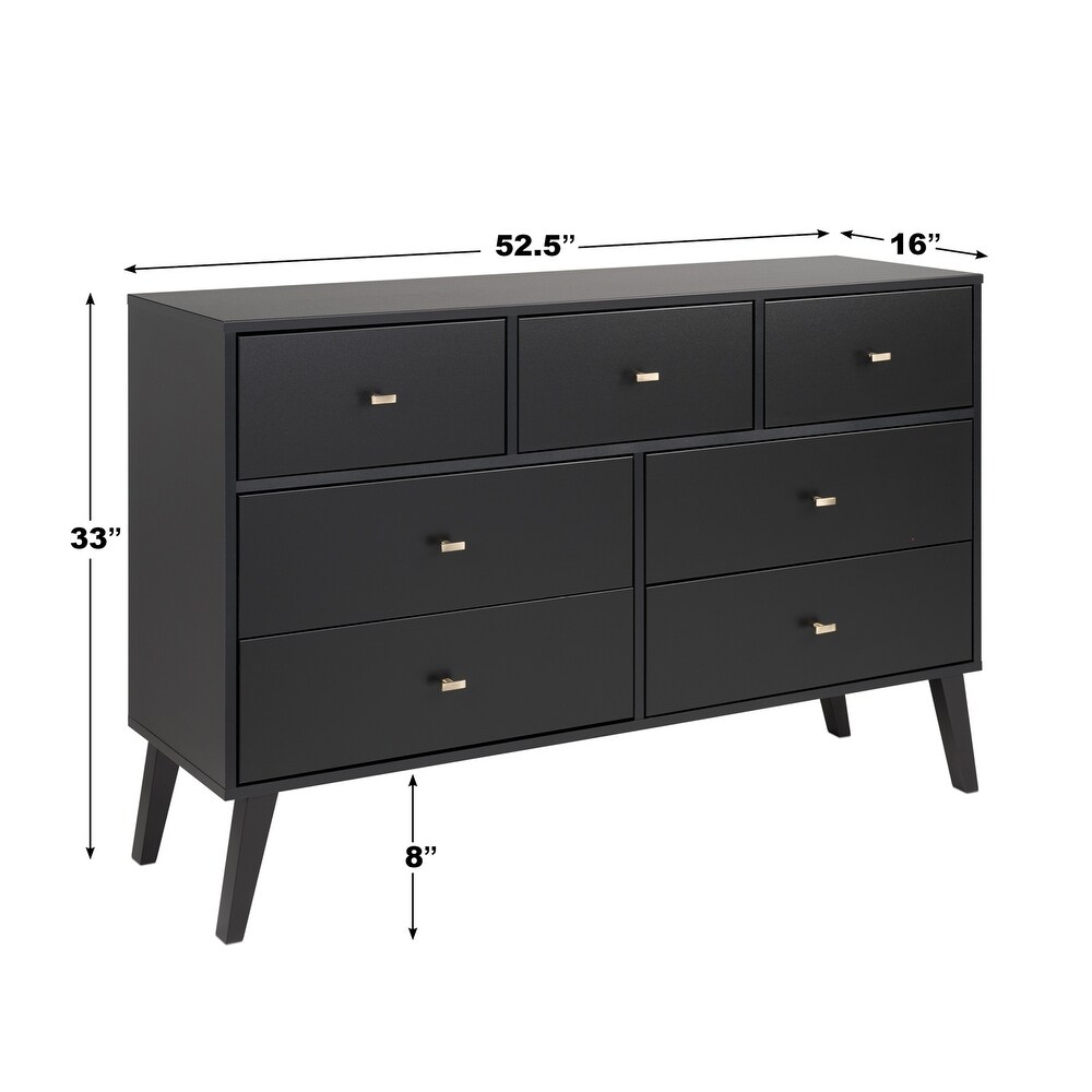 Prepac Milo Mid Century Modern 7 Drawer Double Dresser for Bedroom  Chest of Drawers  Contemporary Bedroom Furniture