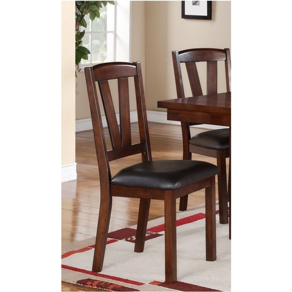 Solid Wood Leather Seat Side Chair Brown Set of 2