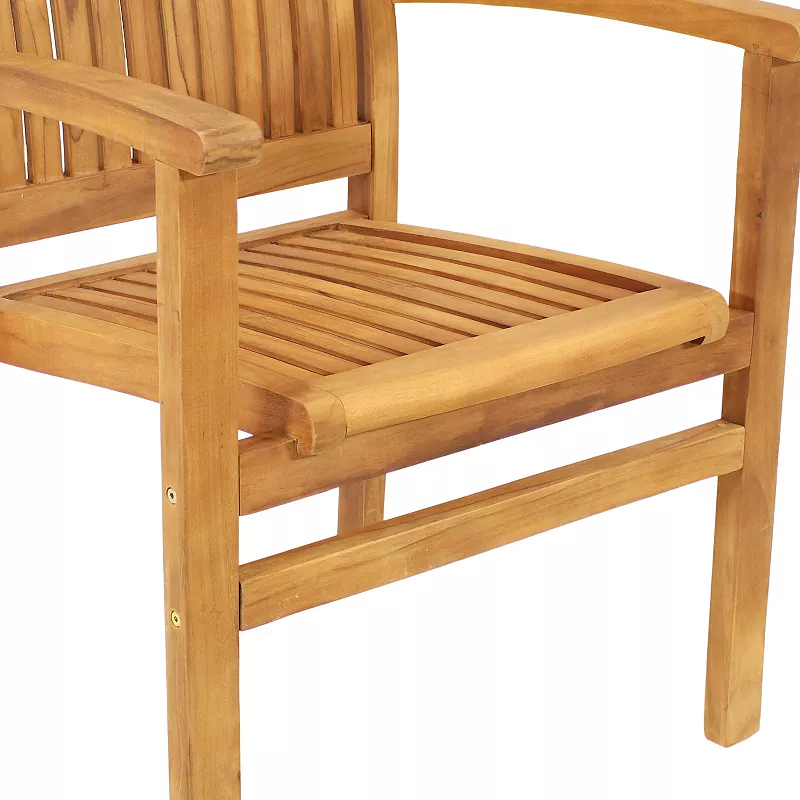 Sunnydaze 2 Solid Teak Wood Stackable Outdoor Dining Armchair - Light Brown