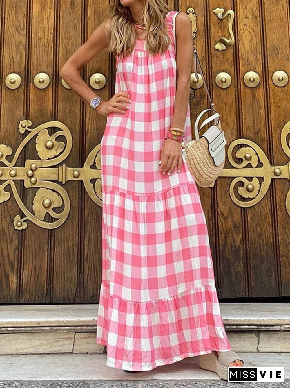 Back To School Outfit  Summer Women Casual Loose Long Beach Dresses Vintage Striped Print Patchwork Maxi Dress Female Elegant Sleeveless Straps Dress