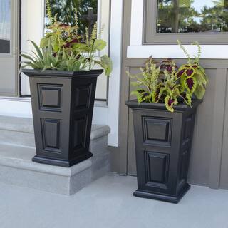 Mayne Wyndham 24 in. Tall Self-Watering Black Polyethylene Planter (2-Pack) 7829-B