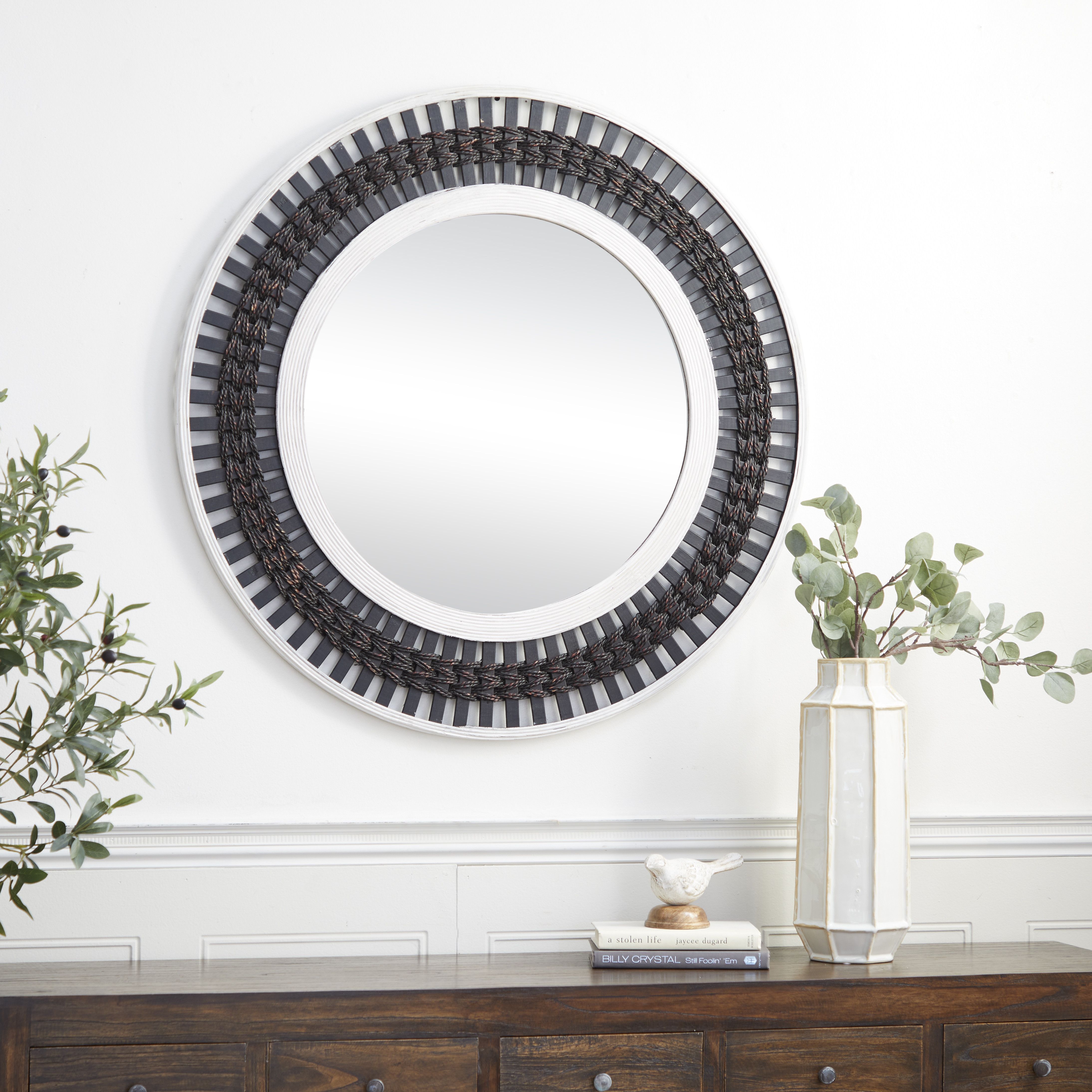 Brown Wood Contemporary Wall Mirror 36 x 36 x 1