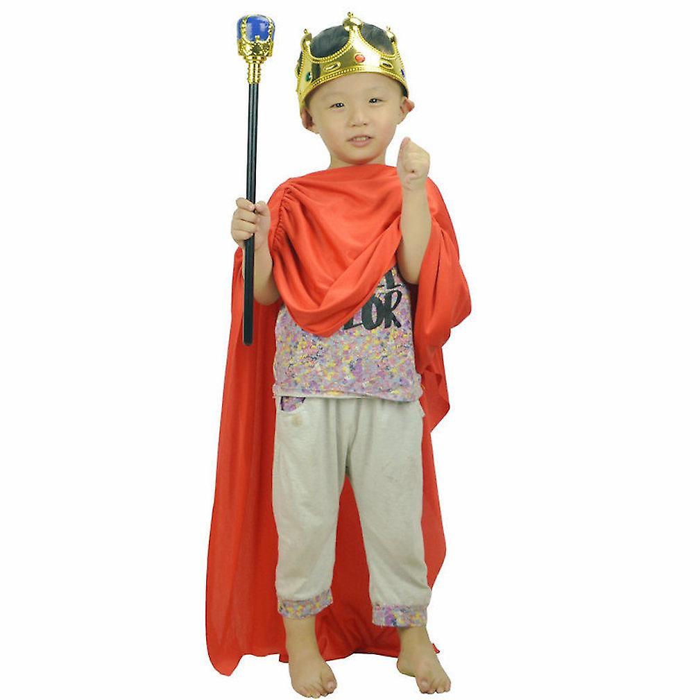 3 Pcs Halloween Cloak Set Cosplay King Poncho Crown Sceptre Kids Show Costumes