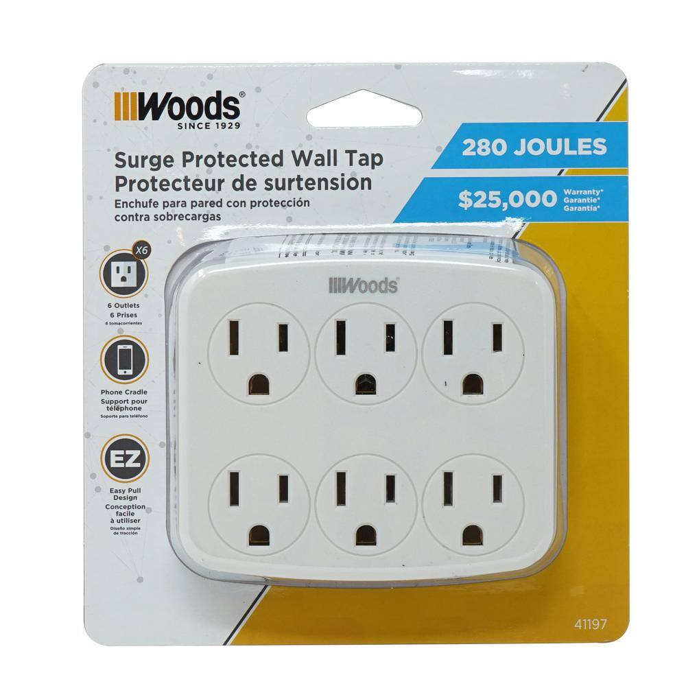 Woods 6- Outlet Surge Tap with Phone Cradle 41197