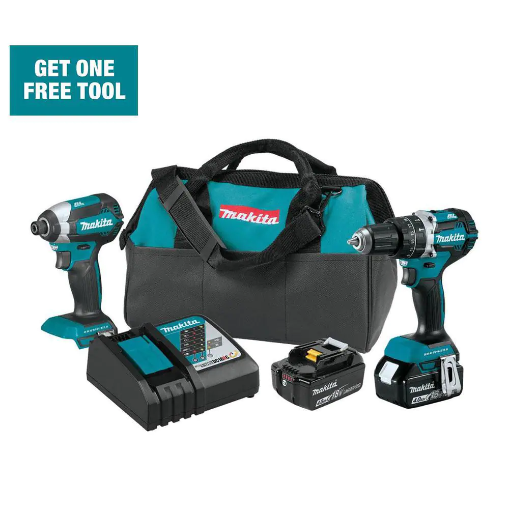 Makita 18V LXT Lithium-Ion Brushless Cordless Hammer Drill And Impact Driver Combo Kit (2-Tool) w/ (2) 4Ah Batteries， Bag