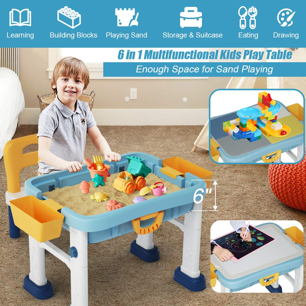 Costzon Kids Table and Chair Set, 7 in 1 Activity Table for Toddlers Drawing